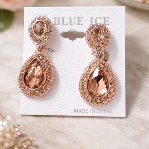 Gold and Pink Teardrop Earrings